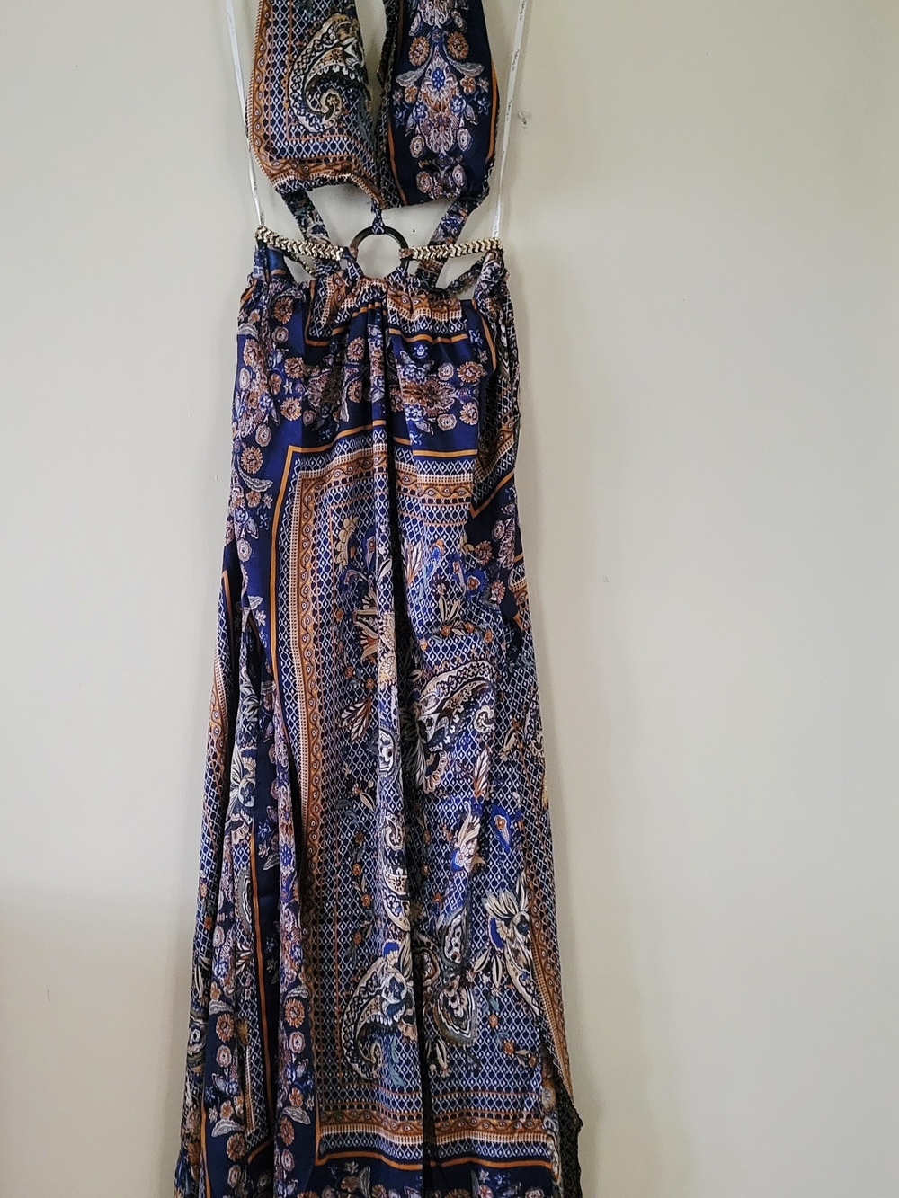Navy Paisley Halter Maxi Dress